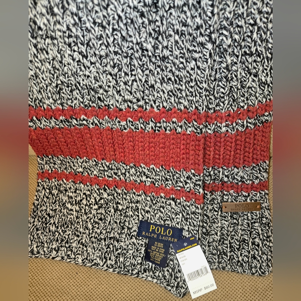 Polo by Ralph Lauren Black and Red Cable Knit Scarf